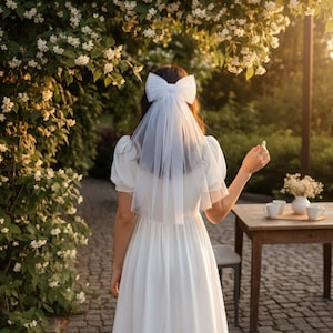 Velo de novia blanco con lazo, velo de tul hasta los hombros, velo de novia multicapa con peine, elegante accesorio para el cabello de novia, velo de despedida de soltera