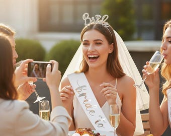 Bride To Be Set,Bridal Sash Tiara Veil,Bachelorette Party Accessories,Hen Party Bride Set,Bride Sash and Tiara,Bride Gift Set,Veil set