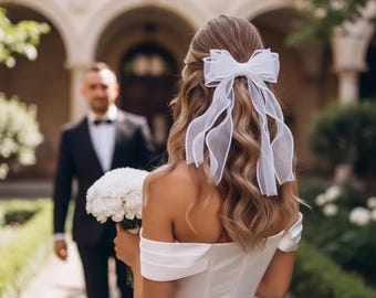 Wedding Bow,Bridal Accessory,Bridal Hair Bow with Pearl,Hen Party Accessory,Hair Bow Clip, Bride to be Hair Bow,Elegant Bridal Accessory