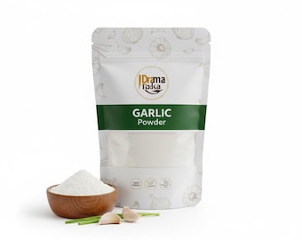 Ajo en polvo / Ajo en polvo seco puro / Especia de ajo natural / Ingrediente culinario indio / Condimento sabroso / Drama Tadka