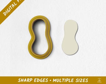 May include: Digital files with a yellow cookie cutter and a beige cutout in a peanut shape. The text "DIGITAL FILES" and "SHARP EDGES • MULTIPLE SIZES" are displayed in gold.