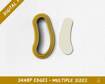 May include: Two abstract cookie cutters. One is a yellow outline of a bean shape, and the other is a solid off-white bean shape. Text at the top reads "DIGITAL FILES" and at the bottom "SHARP EDGES • MULTIPLE SIZES".