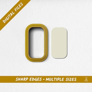 Puede incluir: Imagen de archivo digital con un marco rectangular amarillo mostaza y una forma rectangular crema. El texto "DIGITAL FILES" está en una pancarta dorada. El texto "SHARP EDGES • MULTIPLE SIZES" está en una pancarta dorada.