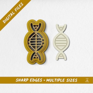 Könnte beinhalten: Zwei DNA-förmige Ausstecher. Einer ist gelb, der andere cremefarben. Der gelbe Ausstecher hat ein Gittermuster in der Mitte. Der Text im Bild lautet "DIGITAL FILES" und "SHARP EDGES • MULTIPLE SIZES".