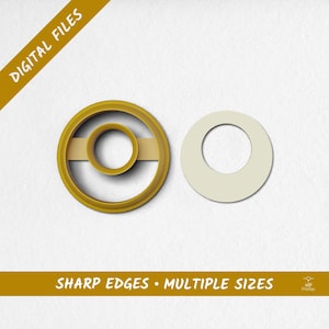 May include: Digital files of a yellow circle cookie cutter with a smaller circle inside, and a separate off-white circle. The image includes the text "DIGITAL FILES" and "SHARP EDGES • MULTIPLE SIZES".