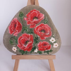 Poppy Flowers hand painted stone