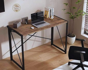 Foldable Computer Desk, No Assembly, Space Saving Home Office Desk
