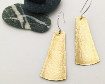 Long hammered brass trapezoid earrings