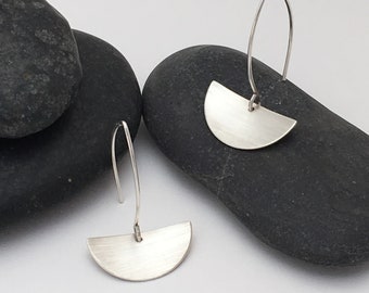 Brushed silver half moon drop earrings