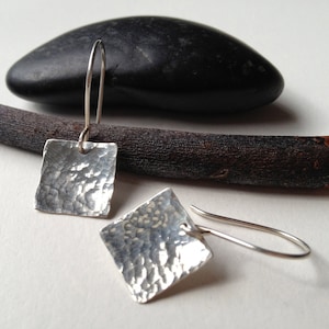 Hammered silver earrings - small square earrings