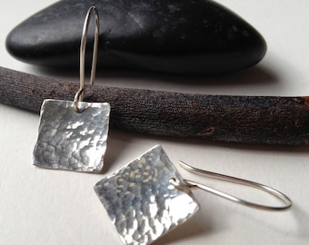 Hammered silver earrings - small square earrings