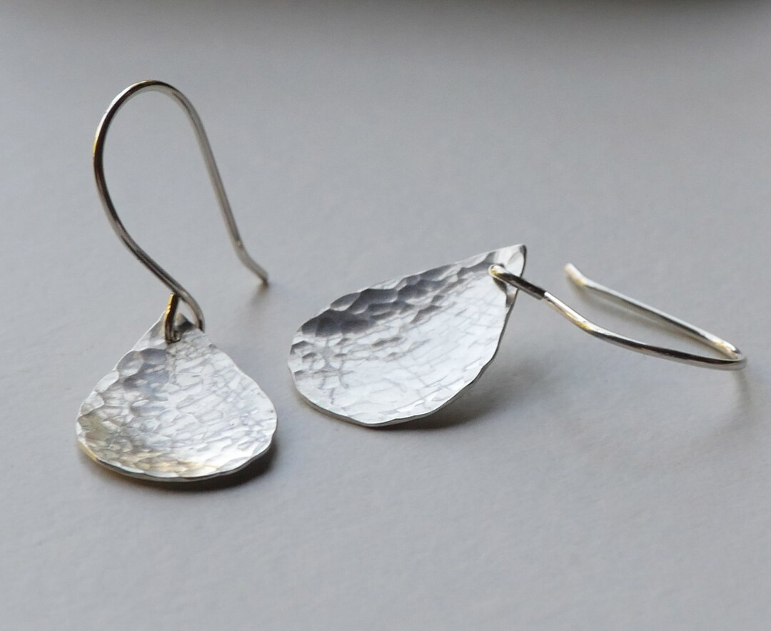Hammered Silver Teardrop Earrings Small Silver Dangle Earrings Concave ...