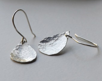 Hammered silver teardrop earrings - small silver dangle earrings - concave teardrops