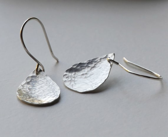 French Ear wires Sterling Silver Tear Drop Earrings Prisms Hammered Silver