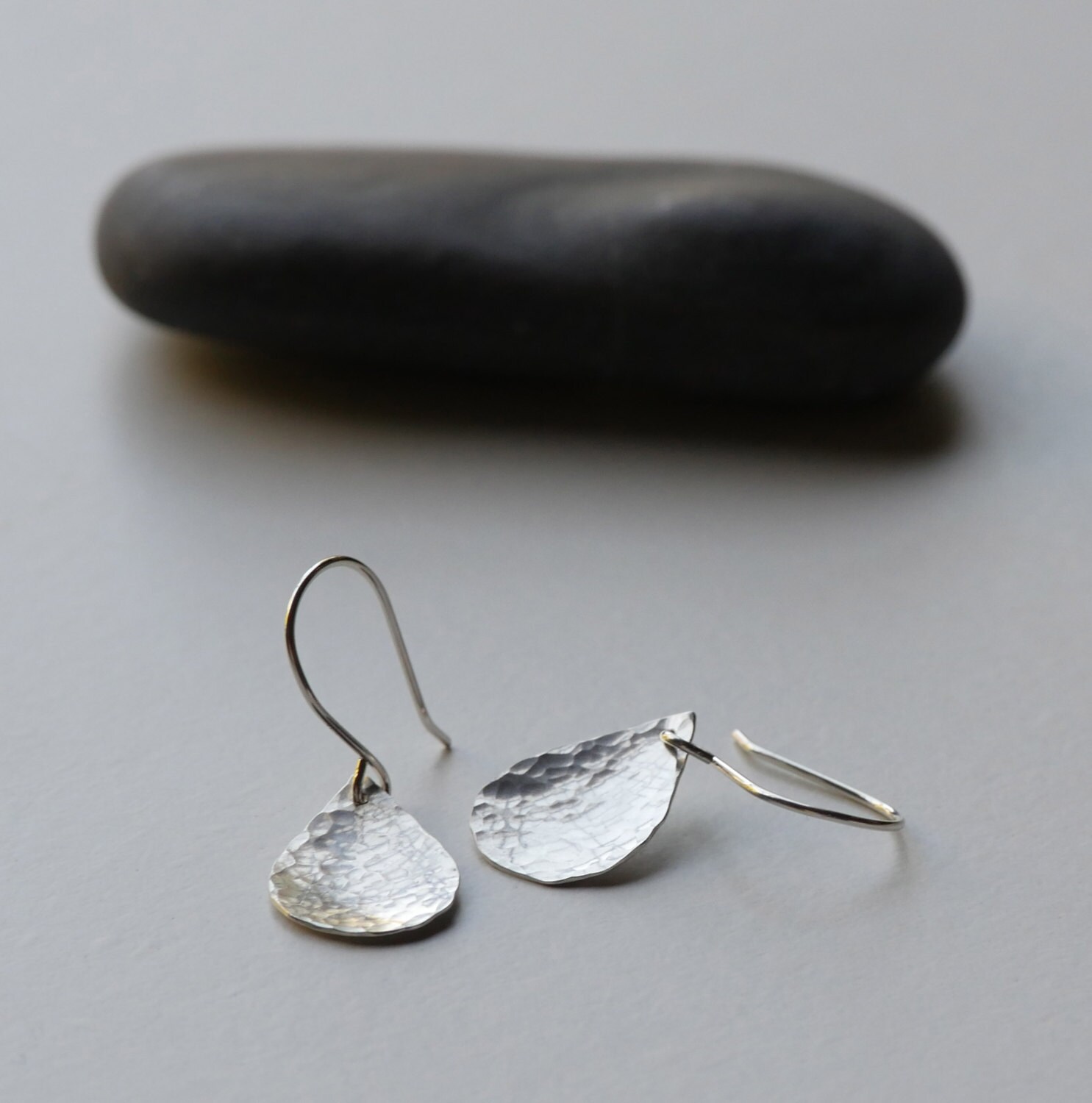 Hammered Silver Teardrop Earrings Small Silver Dangle Earrings Concave ...
