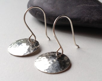 Hammered silver earrings - round silver disk earrings