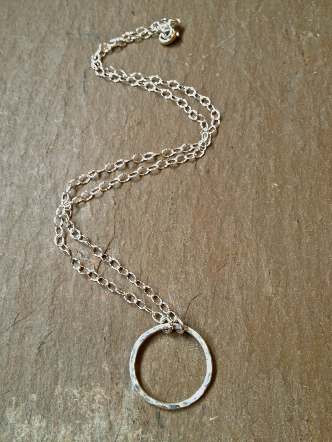 Hammered Silver Necklace Sterling Silver Open Circle Etsy