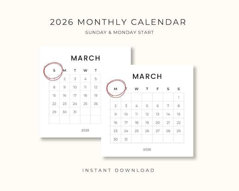 2026 Monthly Calendar Printable, Mini 3x3 Calendar, Small Desk Calendar ...
