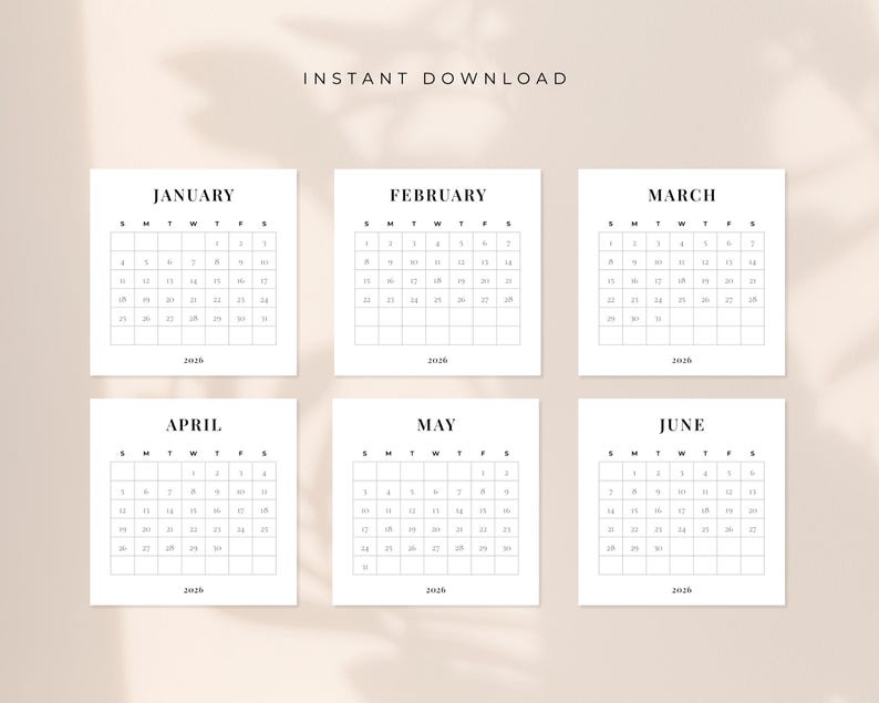 2026 Monthly Calendar Printable, Mini 3x3 Calendar, Small Desk Calendar ...