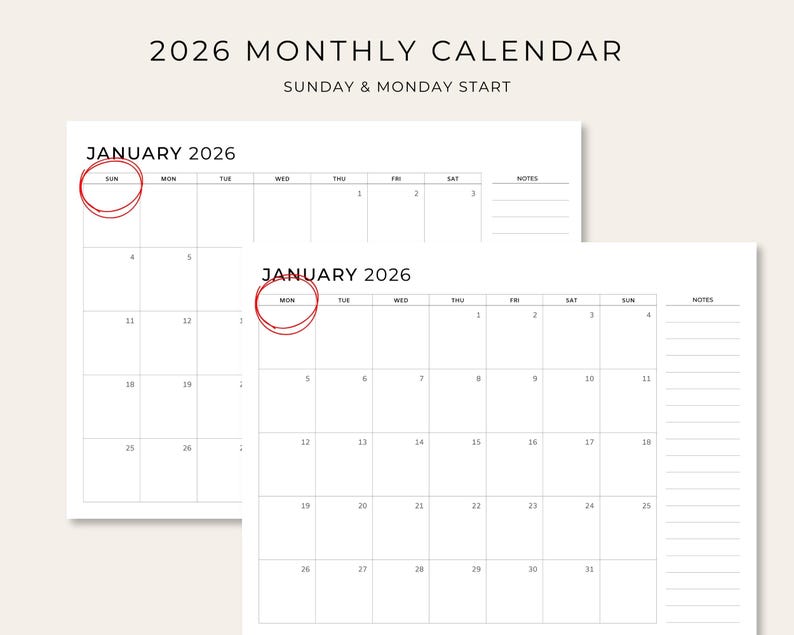 Printable &amp; Fillable 2026 Monthly Calendar, Minimal PDF Planner, 2026 ...