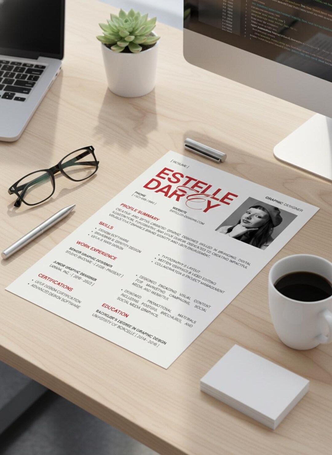 Creative Resume Template Canva - Graphic Designer Photo CV - Bold ...
