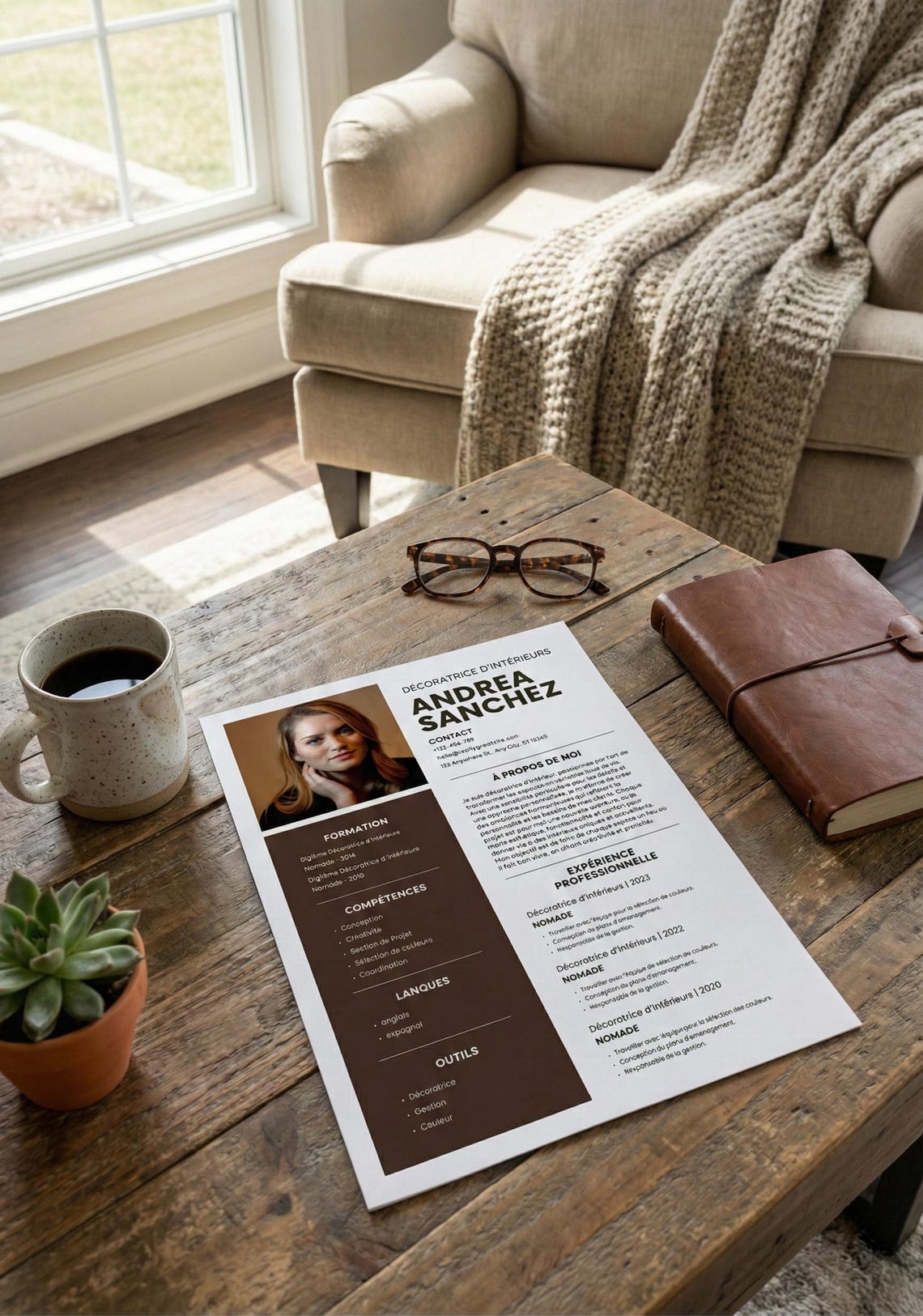 Interior Design Resume Template Canva - Minimalist Brown Resume ...