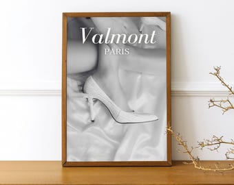 Afdrukbare kunst naaldhakken, zwart-wit modedecor, designer schoenafdruk