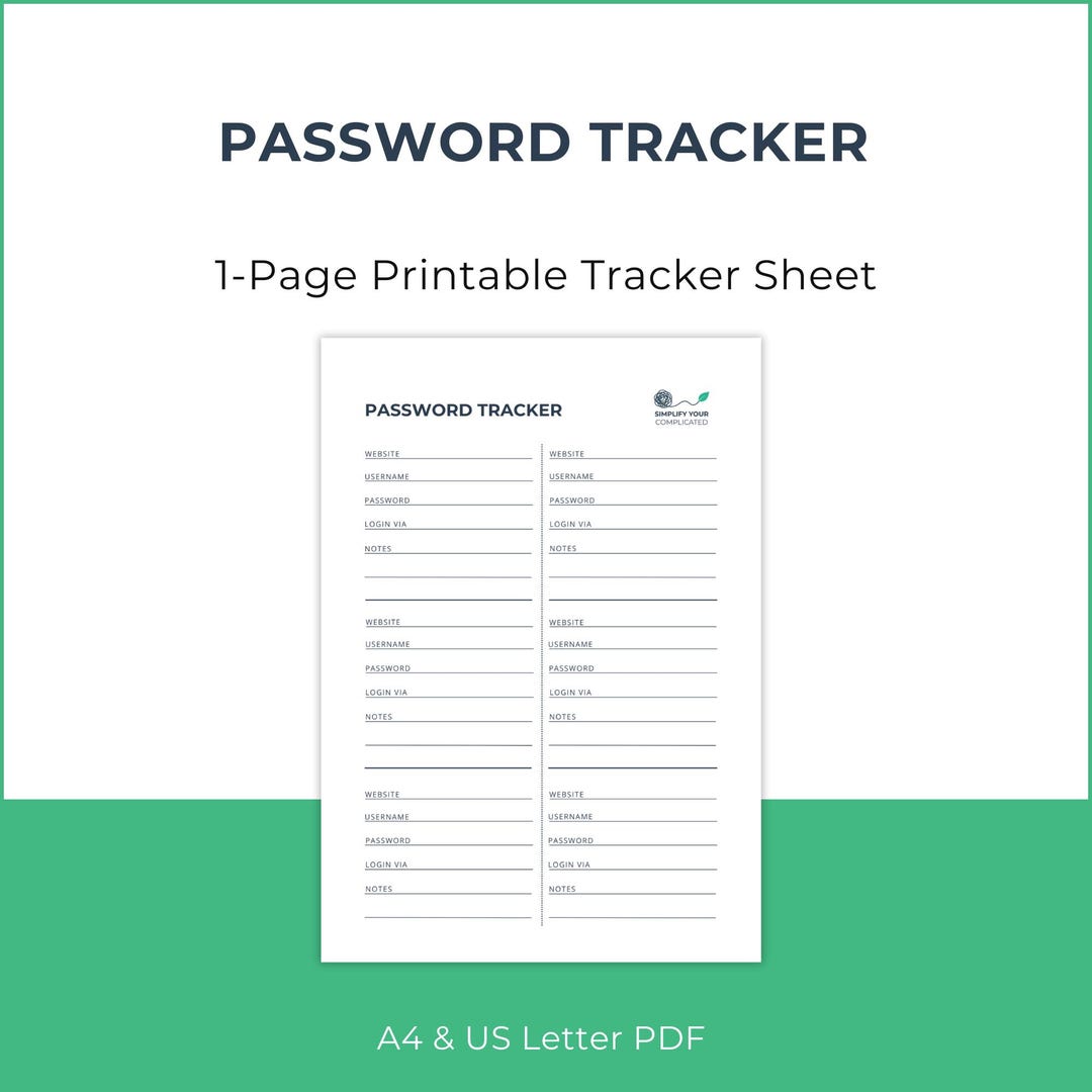 Password Tracker Printable | Minimalist Login Organizer (A4/US Letter ...