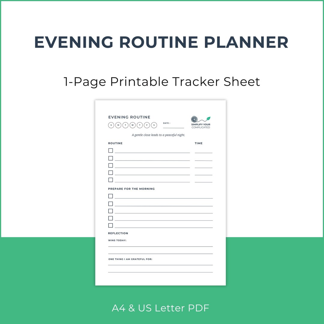 Evening Routine Fillable Evening Routine Planner Printable | Minimalist Night Checklist (PDF ...