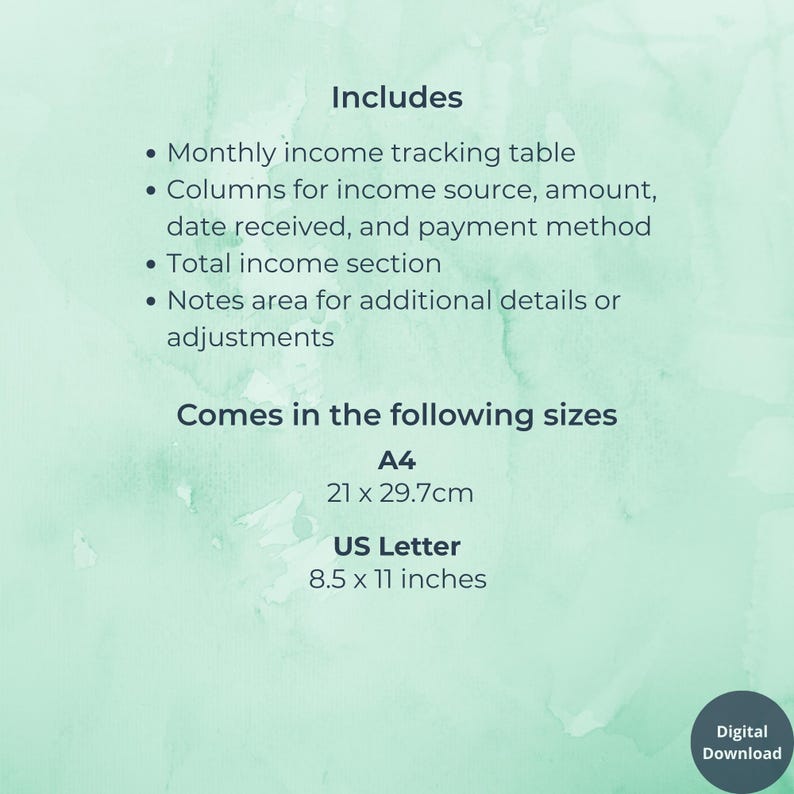 Monthly Income Tracker Printable | Minimalist Finance Planner | Income ...
