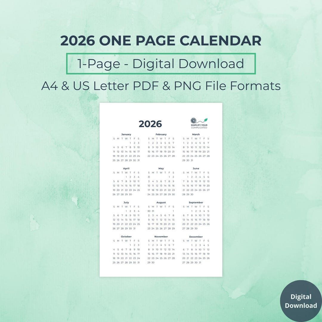 2026 Calendar Printable One Page | Minimalist Year-at-a-glance Calendar ...