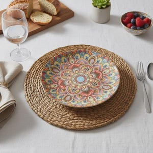 Mandala Pattern Plate | Ceramic Dinnerware Set | Bohemian Farmhouse Table Decor