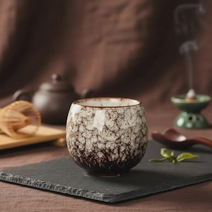 Crackle Glaze Tea Bowl | Rustic Ceramic Tea Cup | Asian Kung Fu Tea Ware