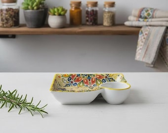 Vibrant Patterned Platter | Ceramic Chip & Dip Bowl | Appetizer Serving Tray