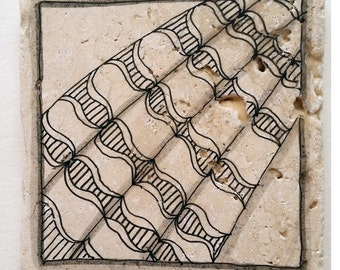Travertine Stone Tile Coaster - Original Art - Curtains