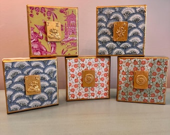 Mahjong Intaglio Wall Art | 4x4 Gold Foil Canvas Block | Decoupage Mahjong Tile Decor | Grandmillennial Home Decor | Mahjong Gift
