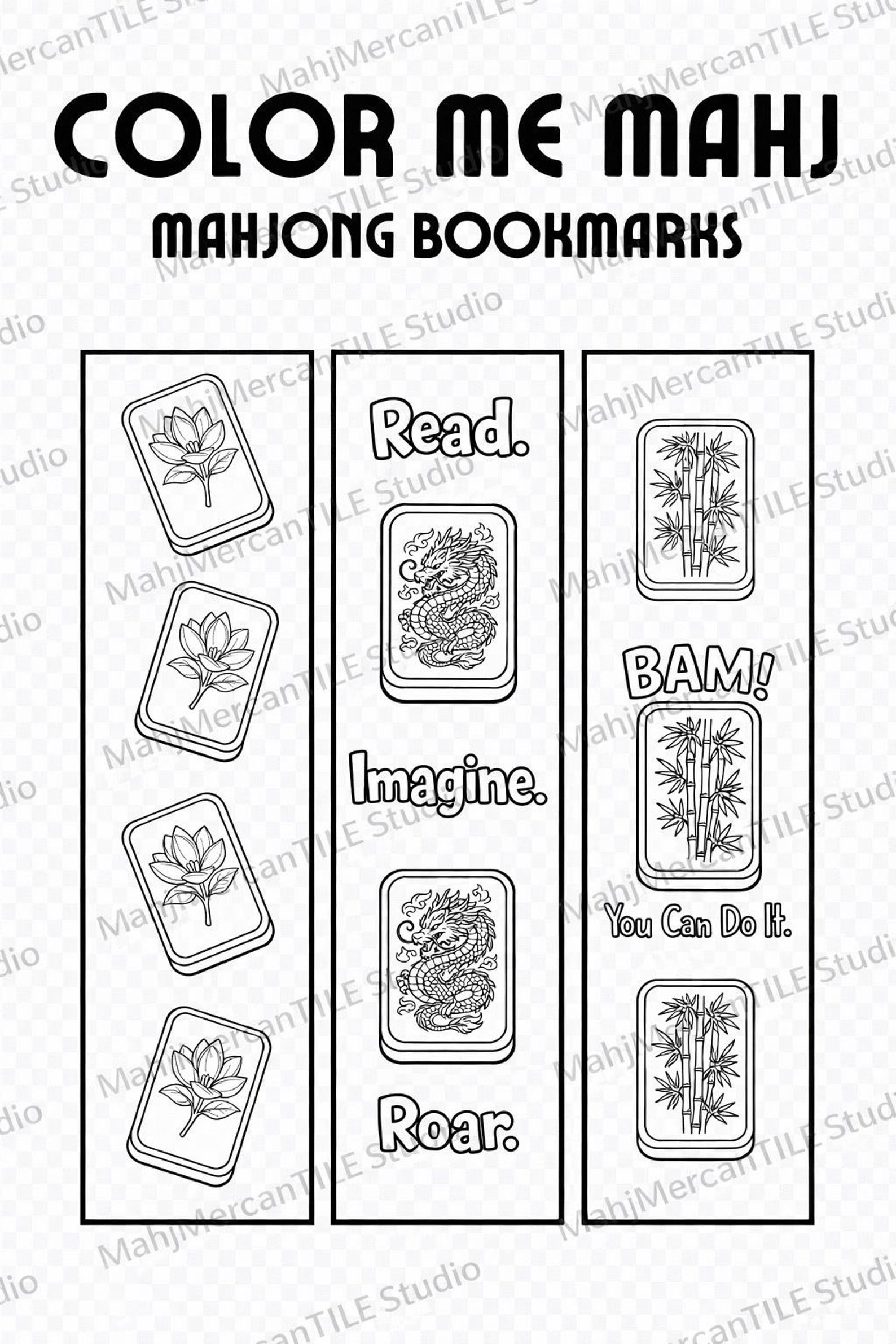 Mahjong Coloring Bookmarks Printable, Dragon Reading Bookmark | Kids ...