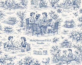 Mahjong Toile Print Set, Chinoiserie Grandmillennial Wall Art (Digital Download)