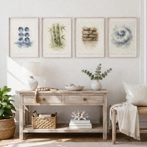 Conjunto de láminas decorativas de Mahjong con temática natural (4 láminas) / DOT, BAM, CRAK, Winds / Decoración minimalista de Mahjong / Láminas decorativas zen para pared