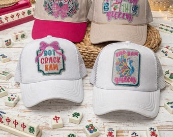 Mahjong Trucker Hat | Mahjong Queen Hat | Dot Crack Bam Hat | Bird Bam Queen | Mahjong Player Gift | Mahjong Party Hat | Cute Mahjong Hat