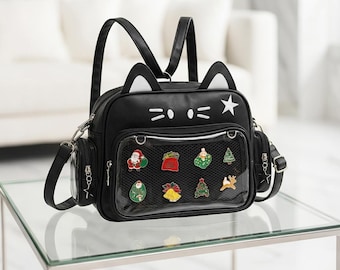 Kawaii Cat Ita Bag Backpack – Clear Pin Display Bag for Anime Fans & Conventions