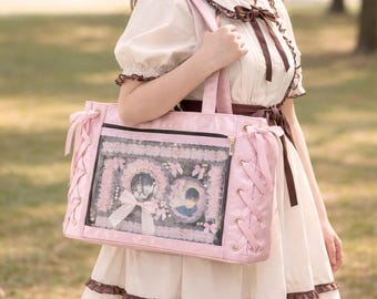Ita Bag, Satin Or Leather, Clear Pin Display Window with Bow Detail