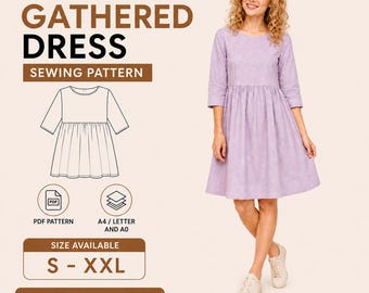 Simple Gathered Dress Sewing Pattern | S-XXL | Instant Download |