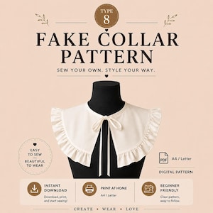 Patrón de cuello desmontable n.º 8 / Patrón de costura en PDF / Tamaño A4