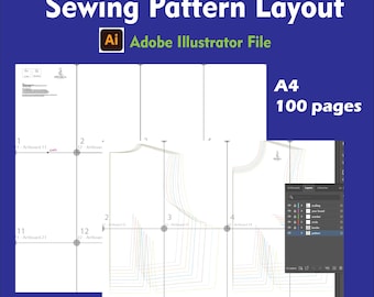 100 pages A4 Digital Sewing Pattern Template of Adobe Illustrator