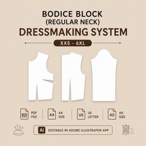 Regular Neck Bodice Pattern | Women's Basic Sewing (Digital Download)| Dressmaking System