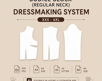 Regular Neck Bodice Pattern | Women's Basic Sewing (Digital Download)| Dressmaking System