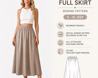Elastic Waist Full Skirt Size S-XL Sewing Pattern | Pdf | A4/Letter A0
