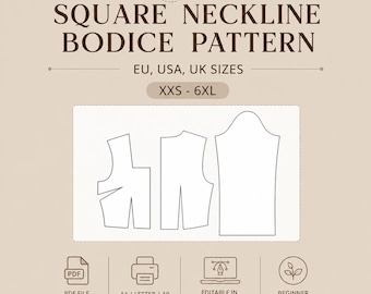 Square Neckline Bodice Pattern | PDF Sewing Pattern (A4, A0, Letter)