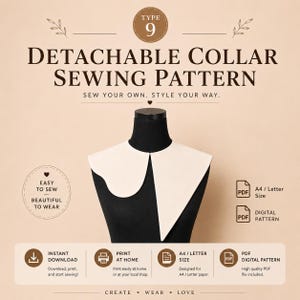 Patrón de cuello asimétrico desmontable / Patrón de costura en PDF / Tamaño carta A4